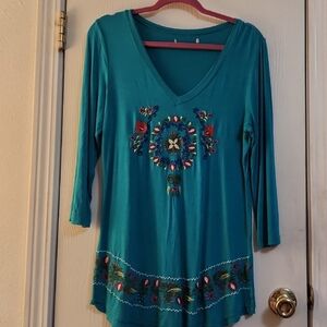 Embroidered Teal Women's Top